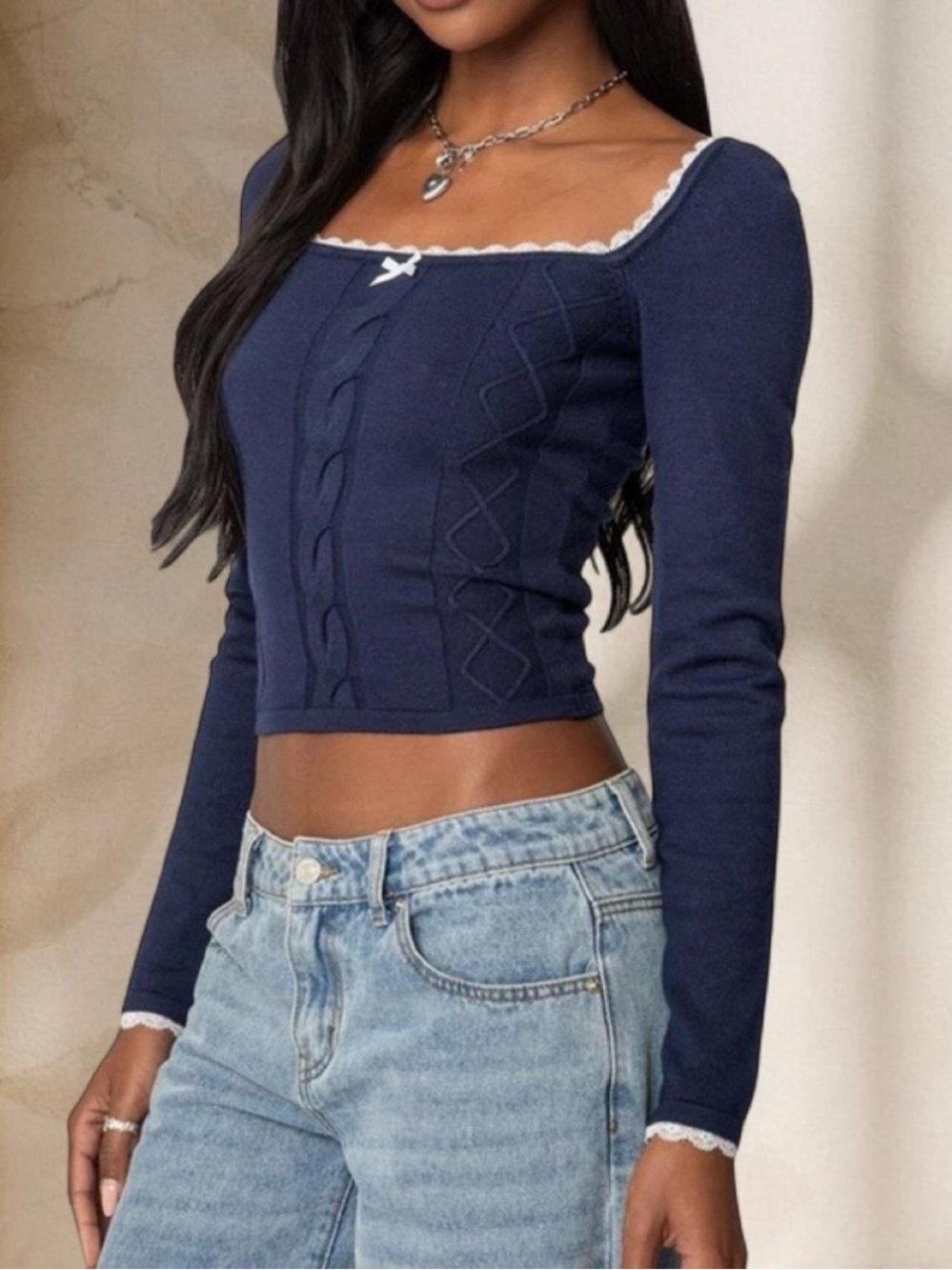 Edikted Ansley Lacey Cable Knit Top